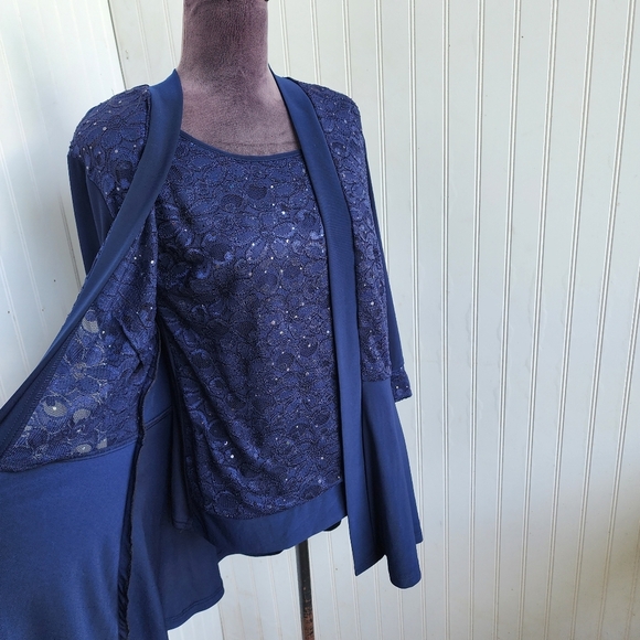 R&M Richards Women's Navy Blue Top  Sparkle Elegant Stretch 3/4 Sleeve Sz 14W - Picture 4 of 12